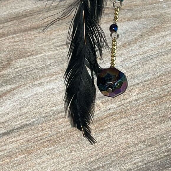 Hair Extension Hair Bobby Pin Blue Gold Tome Boho Hippie Chic Genuine Feather - Picture 6 of 6